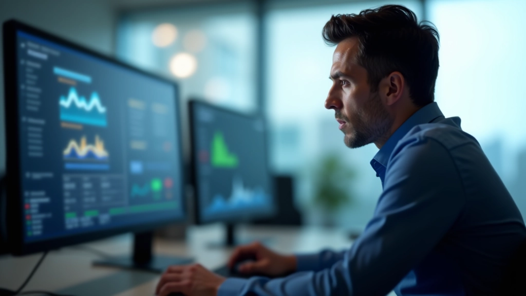 QA strategist reviewing game metrics on monitor in modern office environment with team collaboration