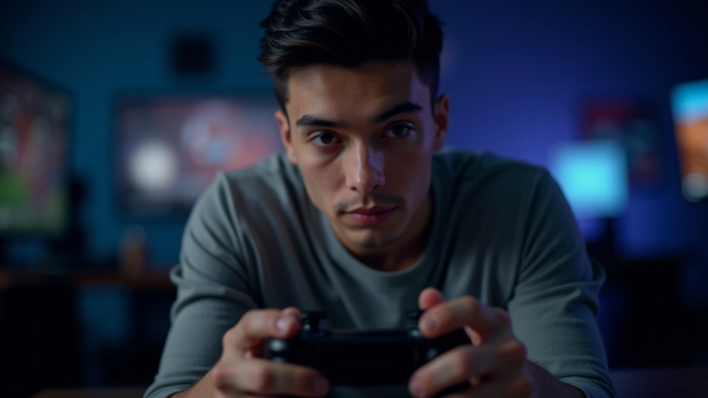 Close-up of a playtester holding a game controller with focus and concentration during gameplay session