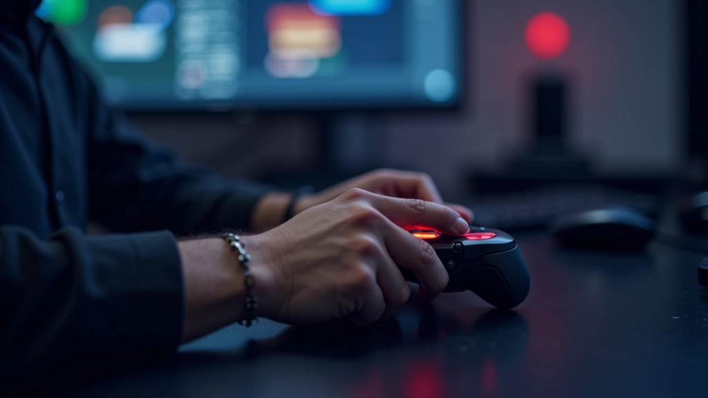 Close-up of game controller with hands positioned over buttons, showing player interaction with gameplay mechanics