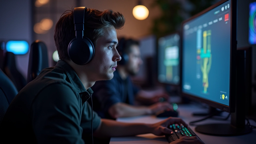 Playtester in session wearing headphones while playing game build