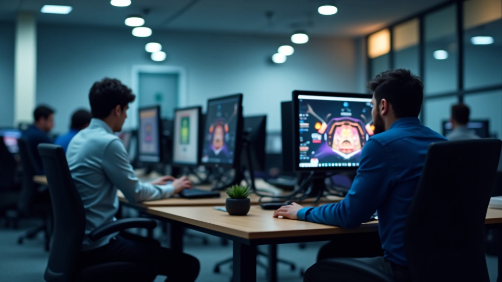 Multiple people sitting at individual desks testing games simultaneously in a organized playtesting facility with proper lighting