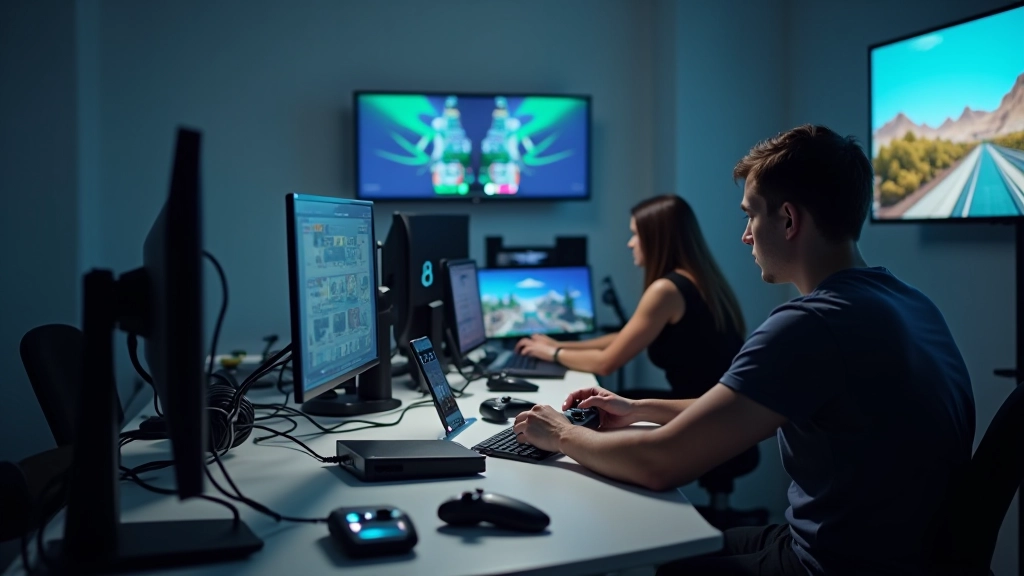 Multi-platform testing environment with various gaming devices and hardware configurations